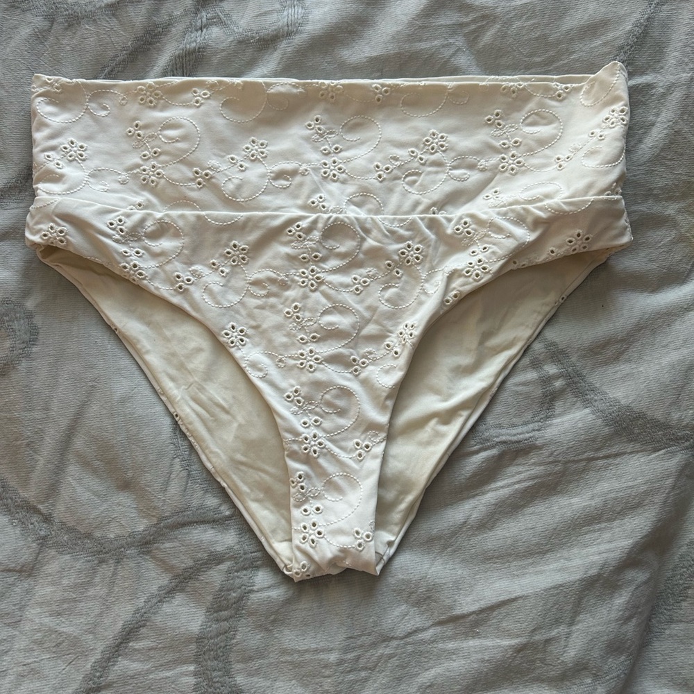 Onia Cream Eyelet High-Waist Bikini Bottom